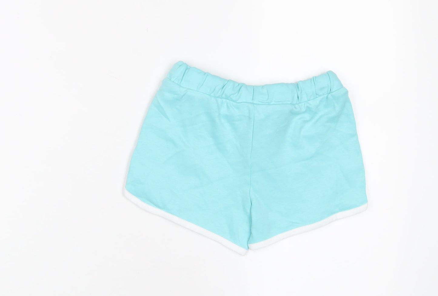 Marks and Spencer Girls Blue Cotton Sweat Shorts Size 4-5 Years Regular Drawstring - Ice Lollie