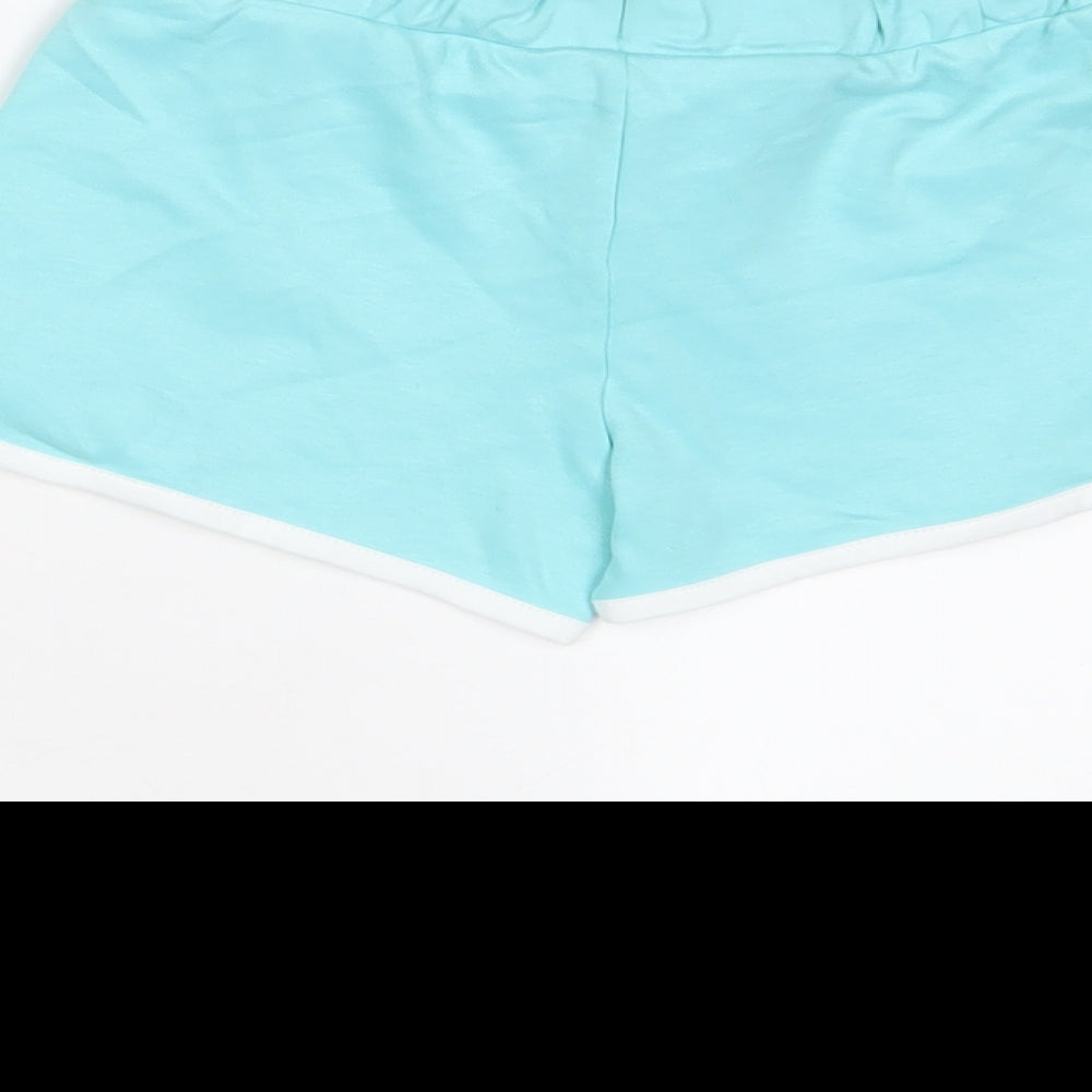 Marks and Spencer Girls Blue Cotton Sweat Shorts Size 4-5 Years Regular Drawstring - Ice Lollie