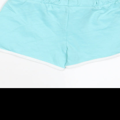 Marks and Spencer Girls Blue Cotton Sweat Shorts Size 4-5 Years Regular Drawstring - Ice Lollie