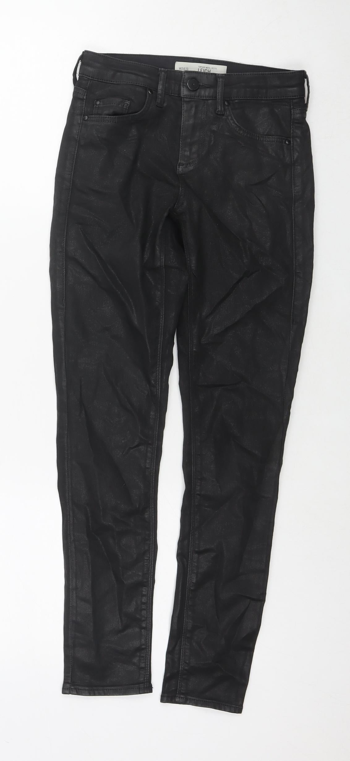 Topshop Womens Black Cotton Skinny Jeans Size 24 L28 in Regular Zip