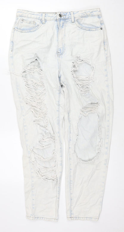 Missguided Womens White Cotton Straight Jeans Size 12 L28 in Regular Zip