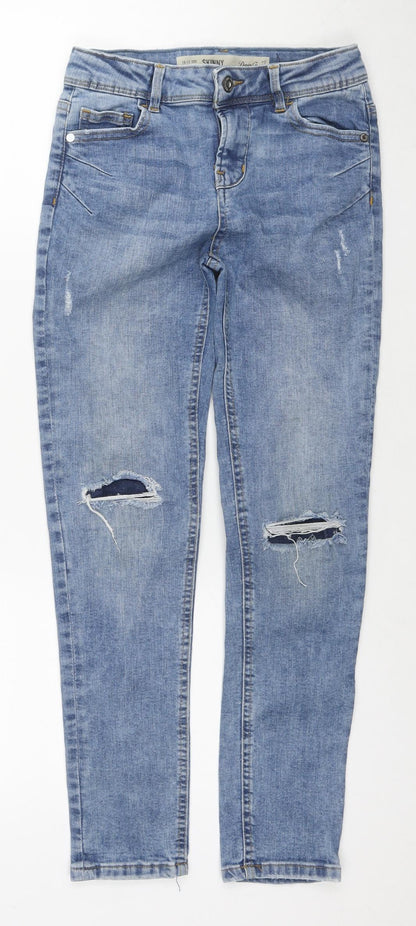 Denim & Co. Girls Blue Cotton Skinny Jeans Size 10-11 Years L26 in Regular Zip