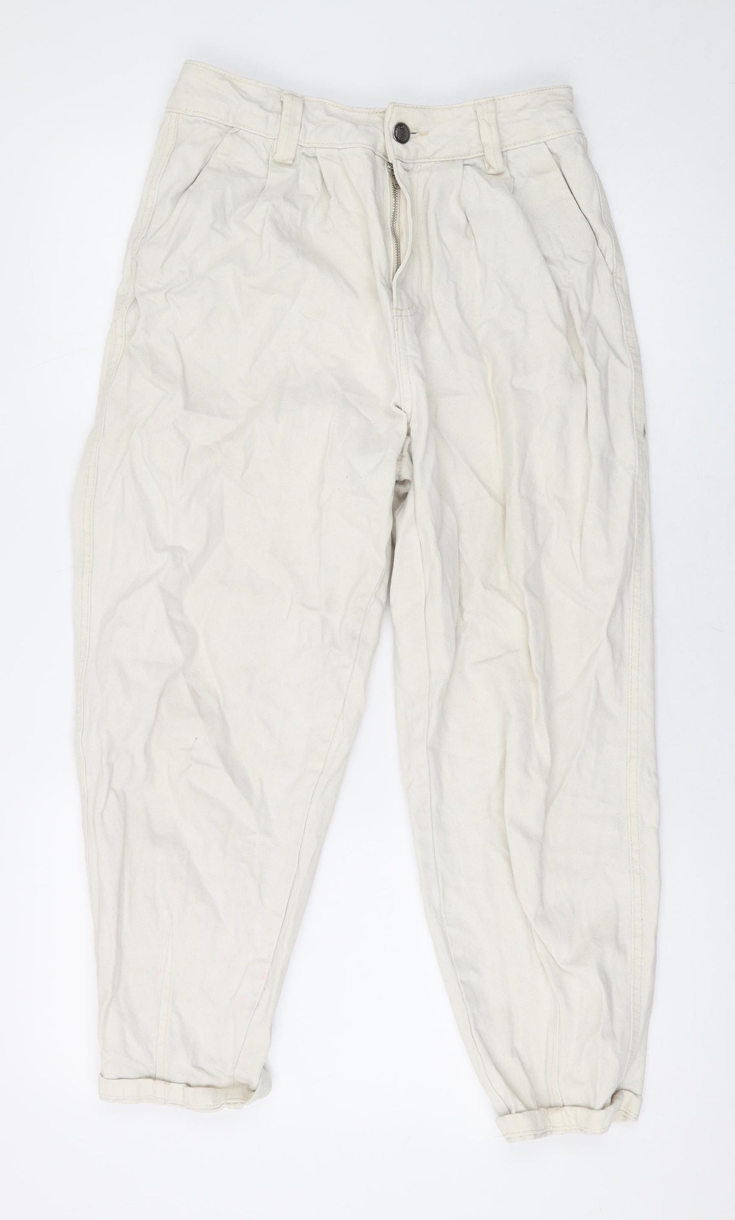 Bershka Womens Beige Cotton Mom Jeans Size 8 L23 in Regular Zip