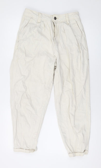 Bershka Womens Beige Cotton Mom Jeans Size 8 L23 in Regular Zip