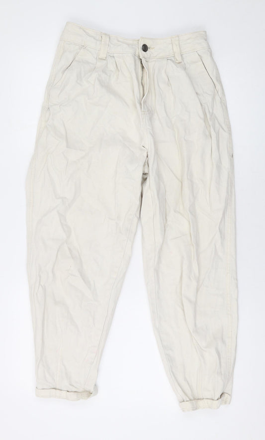 Bershka Womens Beige Cotton Mom Jeans Size 8 L23 in Regular Zip