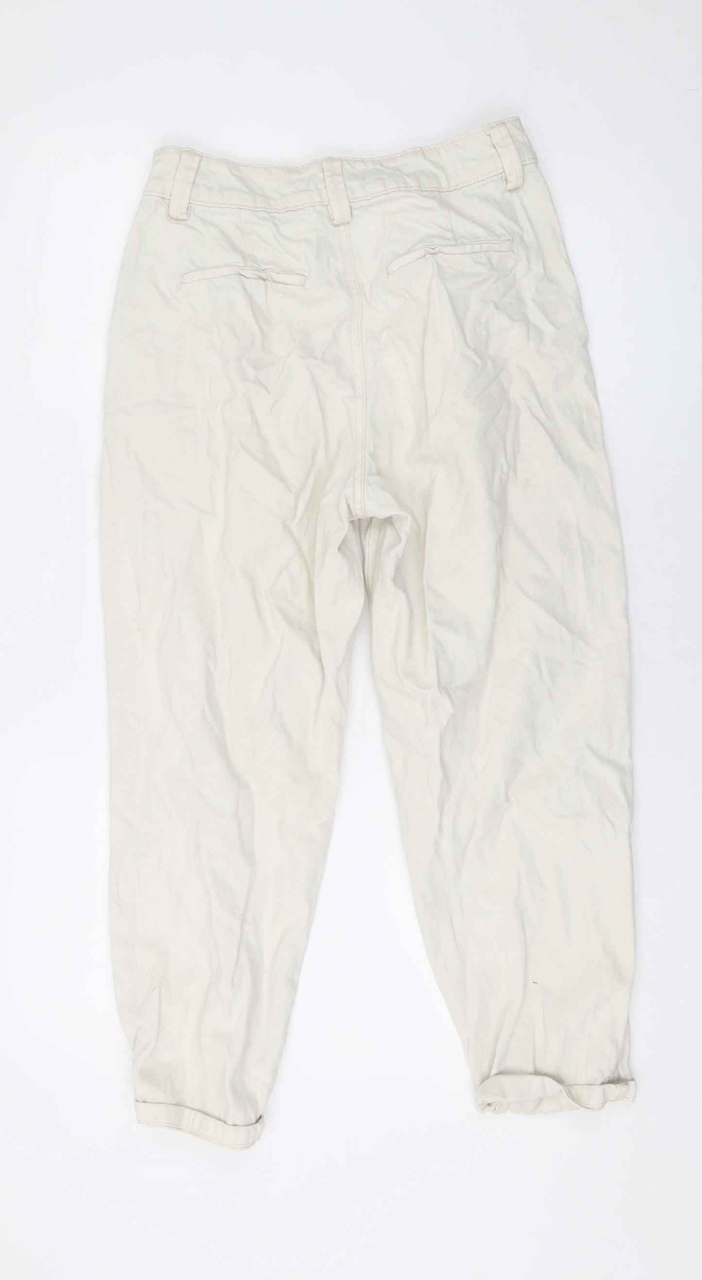 Bershka Womens Beige Cotton Mom Jeans Size 8 L23 in Regular Zip