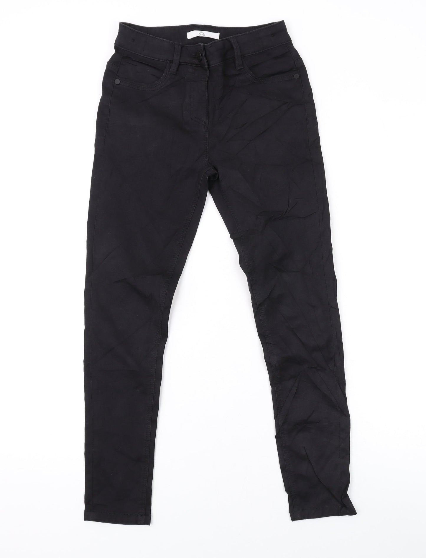 Marks and Spencer Girls Black Cotton Skinny Jeans Size 10-11 Years L23 in Regular Zip