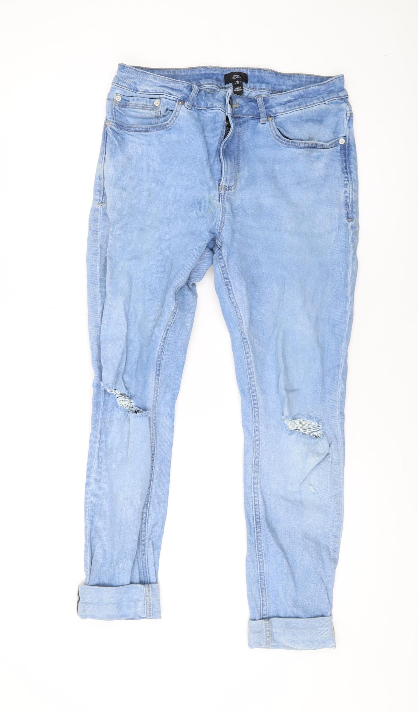 Mens UK Size 30 in River Island Regular Fit Straight Blue Jeans