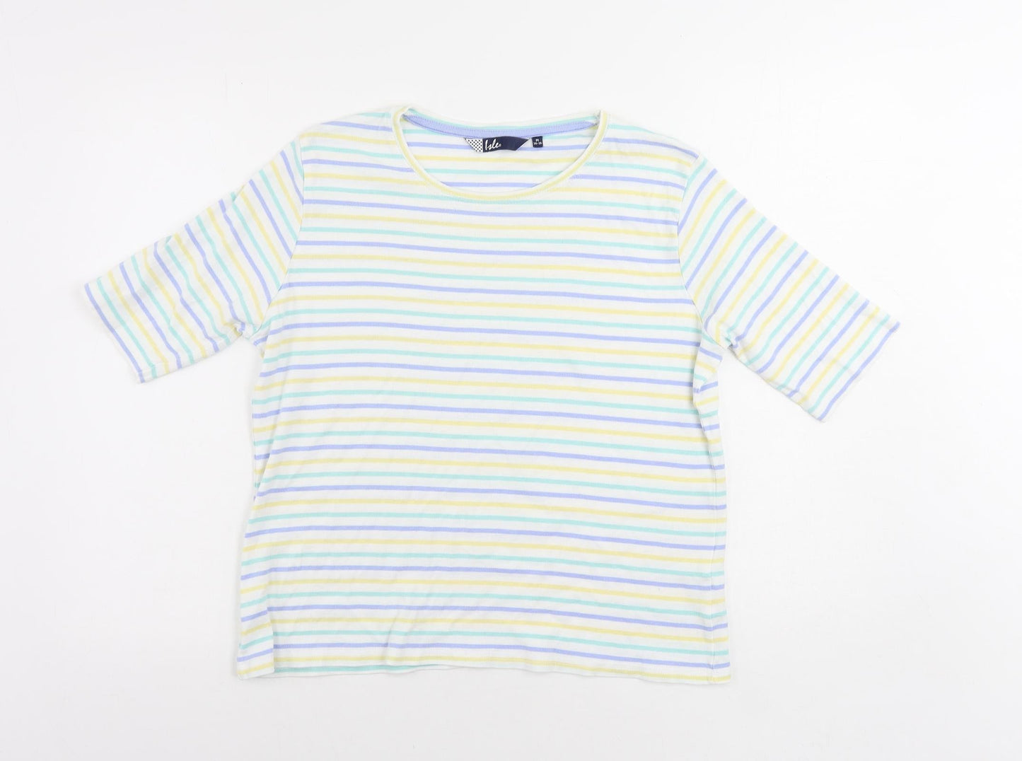 EWM Womens White Striped Cotton Basic T-Shirt Size M Round Neck - Size 14-16