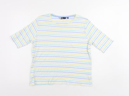 EWM Womens White Striped Cotton Basic T-Shirt Size M Round Neck - Size 14-16