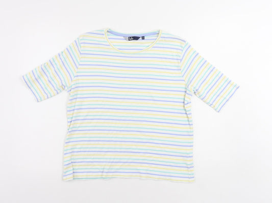 EWM Womens White Striped Cotton Basic T-Shirt Size M Round Neck - Size 14-16