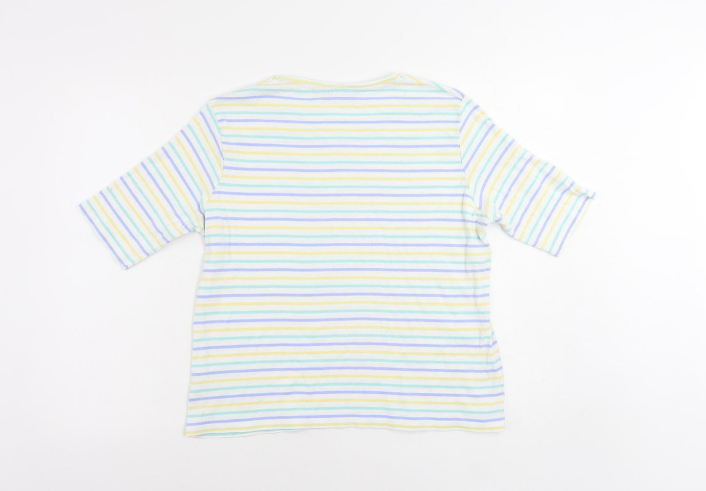 EWM Womens White Striped Cotton Basic T-Shirt Size M Round Neck - Size 14-16