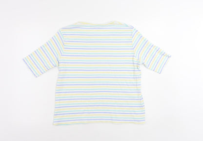 EWM Womens White Striped Cotton Basic T-Shirt Size M Round Neck - Size 14-16