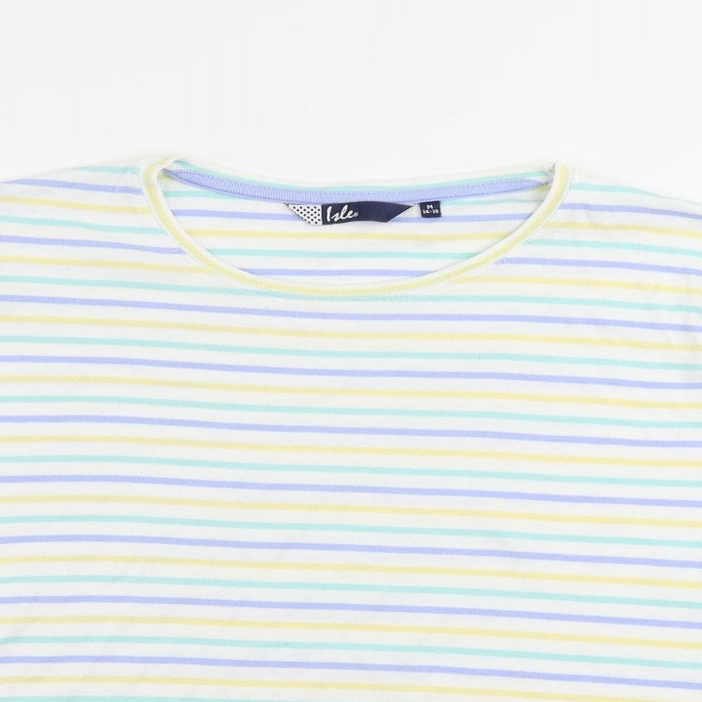 EWM Womens White Striped Cotton Basic T-Shirt Size M Round Neck - Size 14-16