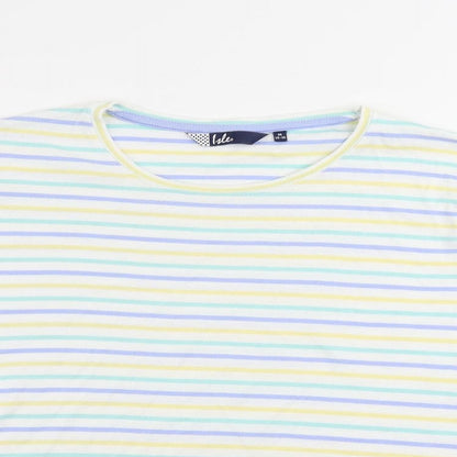 EWM Womens White Striped Cotton Basic T-Shirt Size M Round Neck - Size 14-16