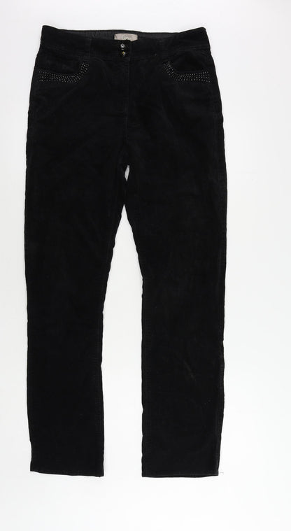Soon Womens Black Cotton Trousers Size 10 L32 in Regular Zip - Embellished