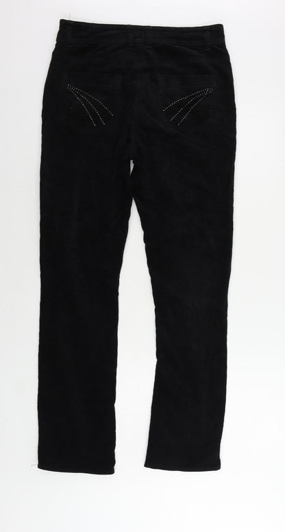 Soon Womens Black Cotton Trousers Size 10 L32 in Regular Zip - Embellished