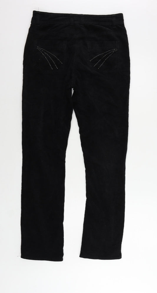 Soon Womens Black Cotton Trousers Size 10 L32 in Regular Zip - Embellished