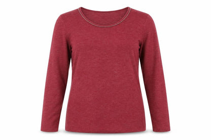 Marks and Spencer Womens Red Polyester Basic T-Shirt Size 12 Boat Neck - Embellished Neckline
