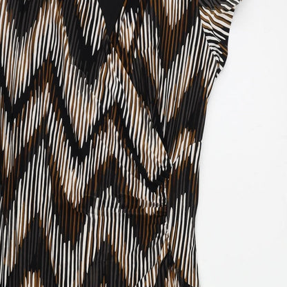 CC Womens Brown Geometric Polyester Sheath Size L V-Neck Pullover