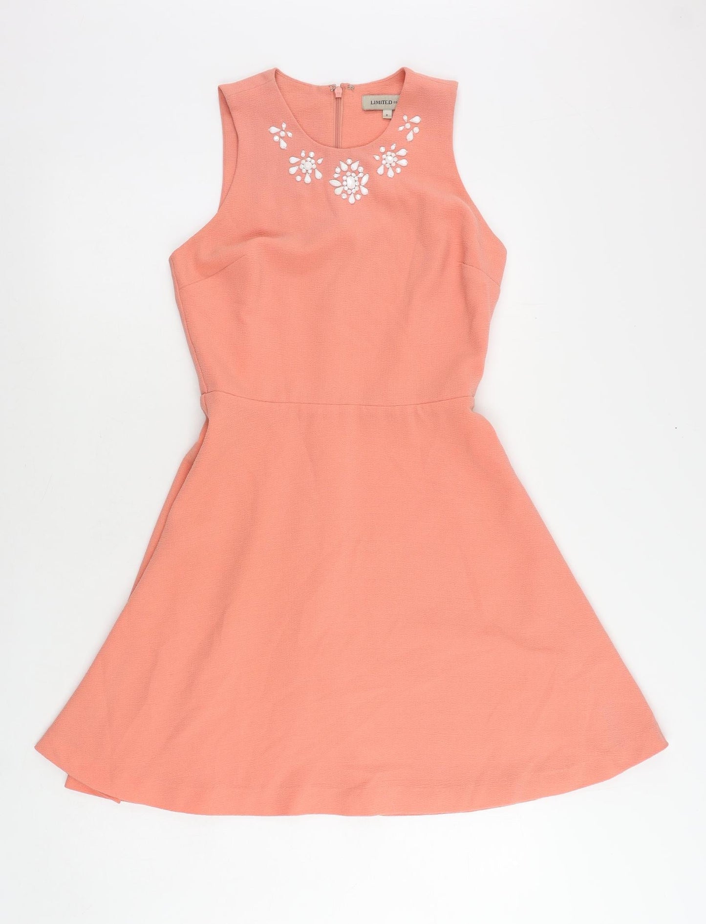 Marks and Spencer Womens Pink Polyester Fit & Flare Size 8 Round Neck Zip - Embellished Neckline