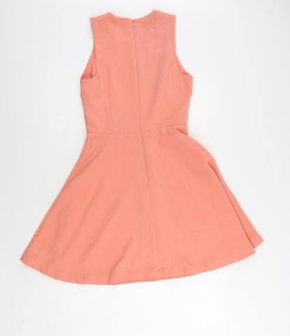 Marks and Spencer Womens Pink Polyester Fit & Flare Size 8 Round Neck Zip - Embellished Neckline