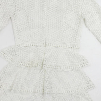 PRETTYLITTLETHING Womens White Polyester Mini Size 8 Mock Neck Zip - Ruffle