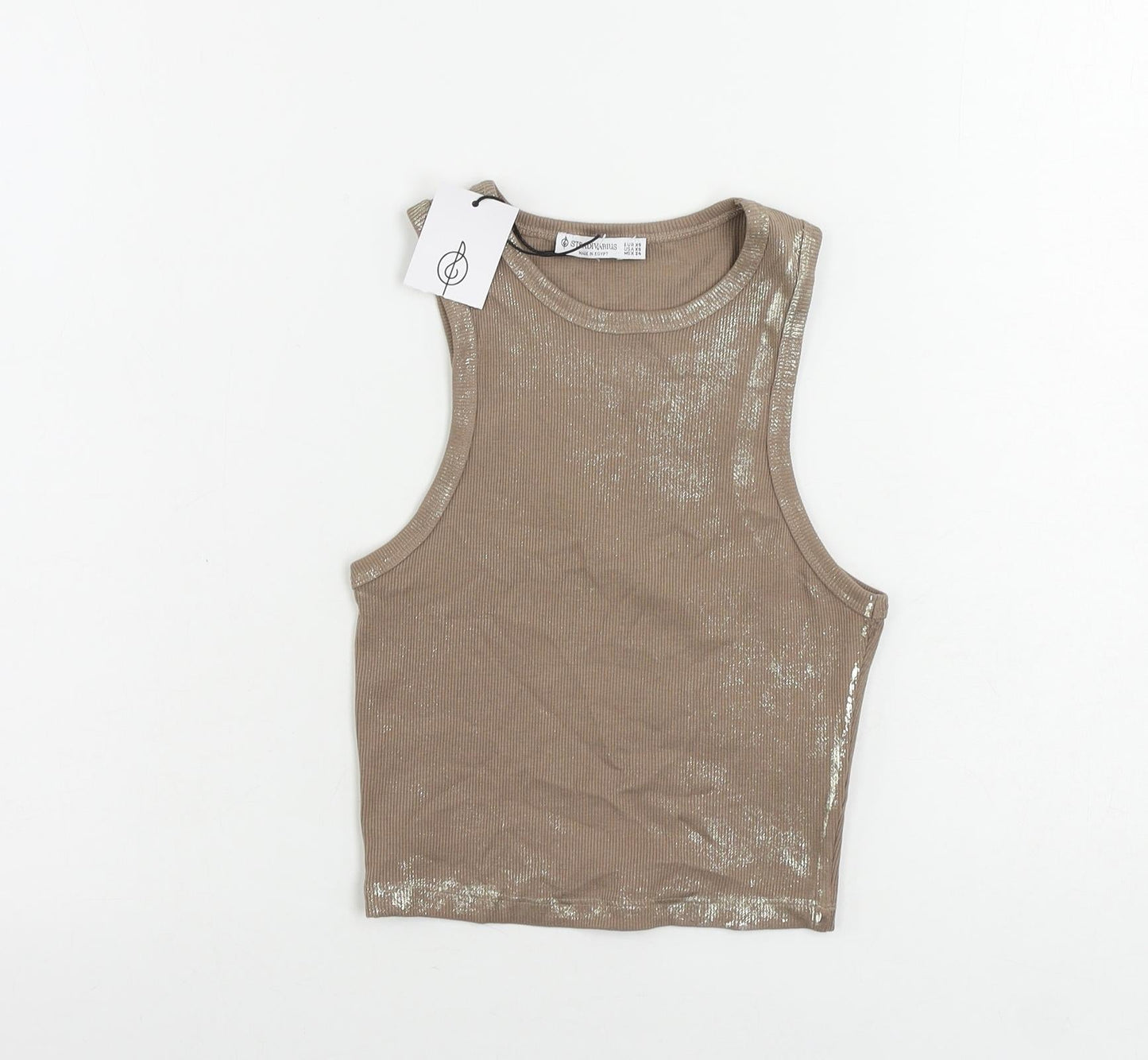 Womens UK Size XS Stradivarius Brown Cropped Tank