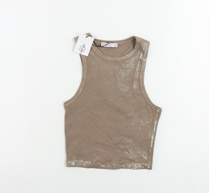 Womens UK Size XS Stradivarius Brown Cropped Tank