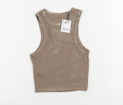 Womens UK Size XS Stradivarius Brown Cropped Tank