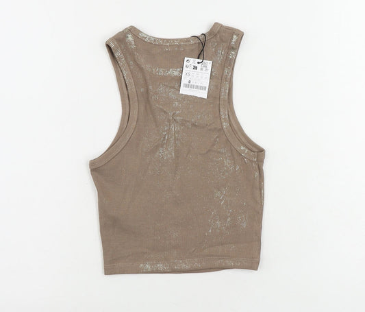 Womens UK Size XS Stradivarius Brown Cropped Tank