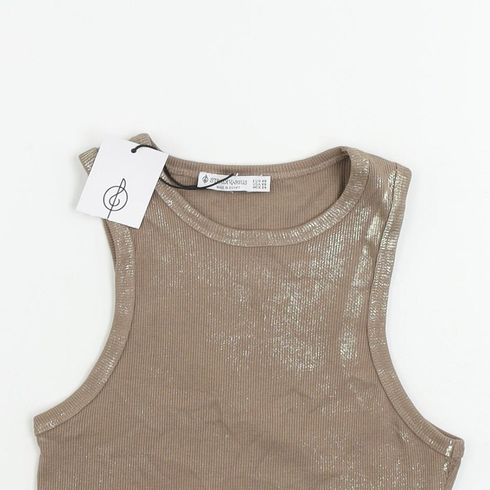 Womens UK Size XS Stradivarius Brown Cropped Tank