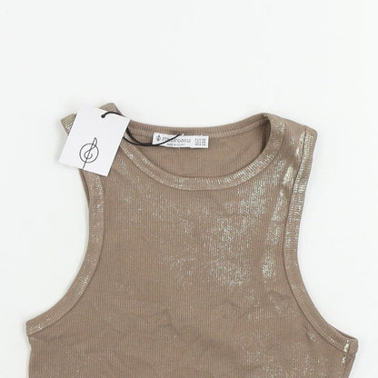 Womens UK Size XS Stradivarius Brown Cropped Tank