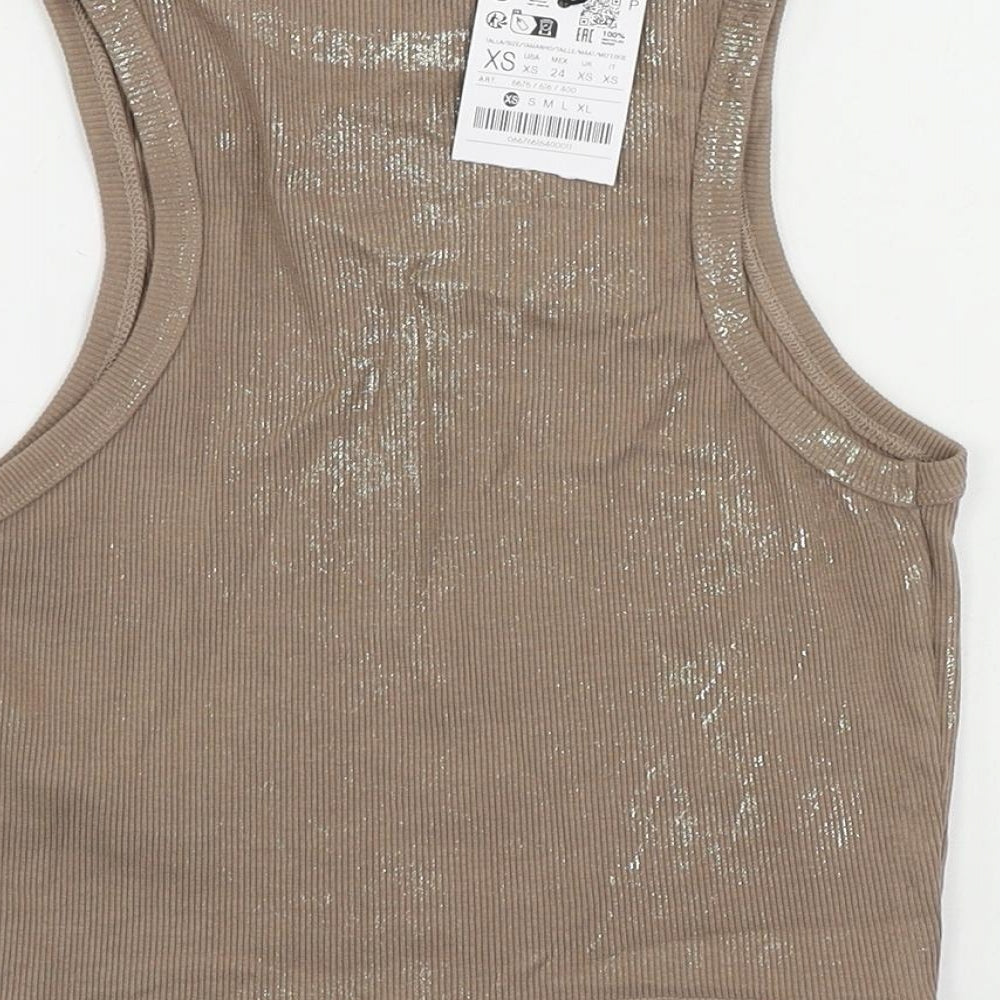 Womens UK Size XS Stradivarius Brown Cropped Tank