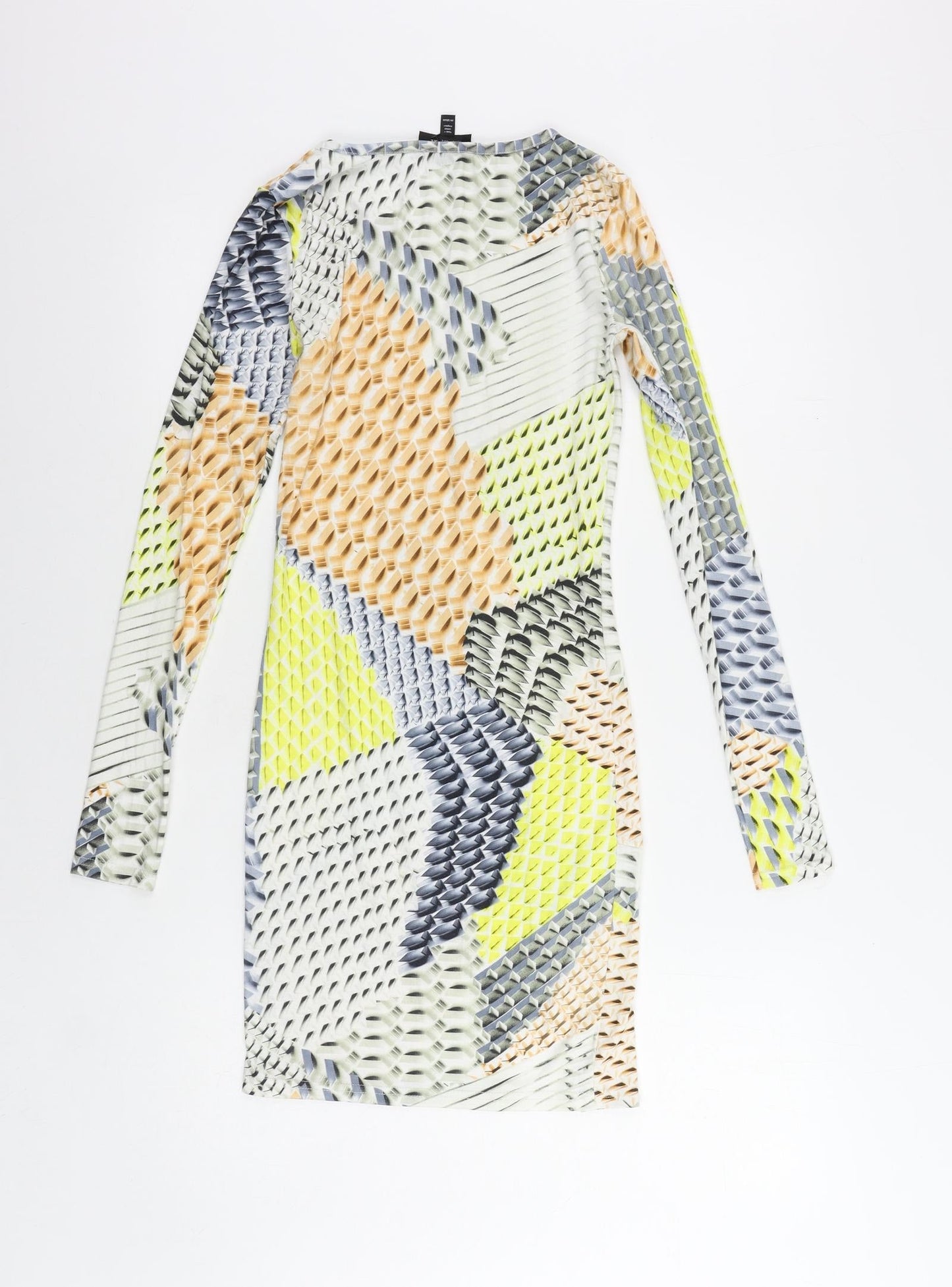 Topshop Womens Multicoloured Geometric Polyester Bodycon Size 6 Round Neck Pullover