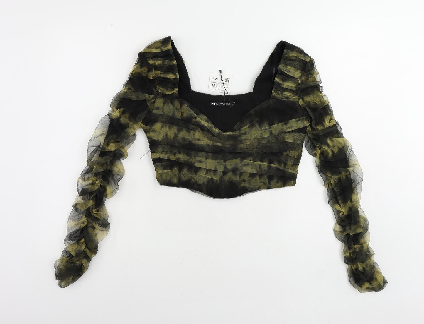 Womens UK Size M Zara Green Cropped Blouse