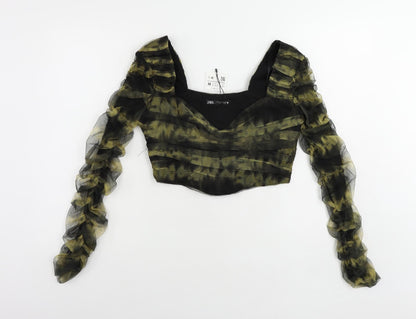 Womens UK Size M Zara Green Cropped Blouse