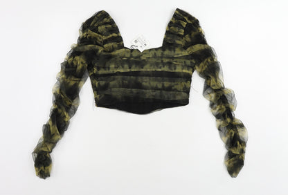 Womens UK Size M Zara Green Cropped Blouse