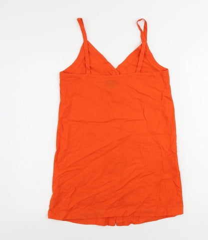 Topshop Womens Orange Linen Slip Dress Size 8 V-Neck Button