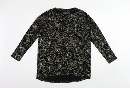 Real Basics Womens Black Floral Viscose Tunic Blouse Size S Round Neck