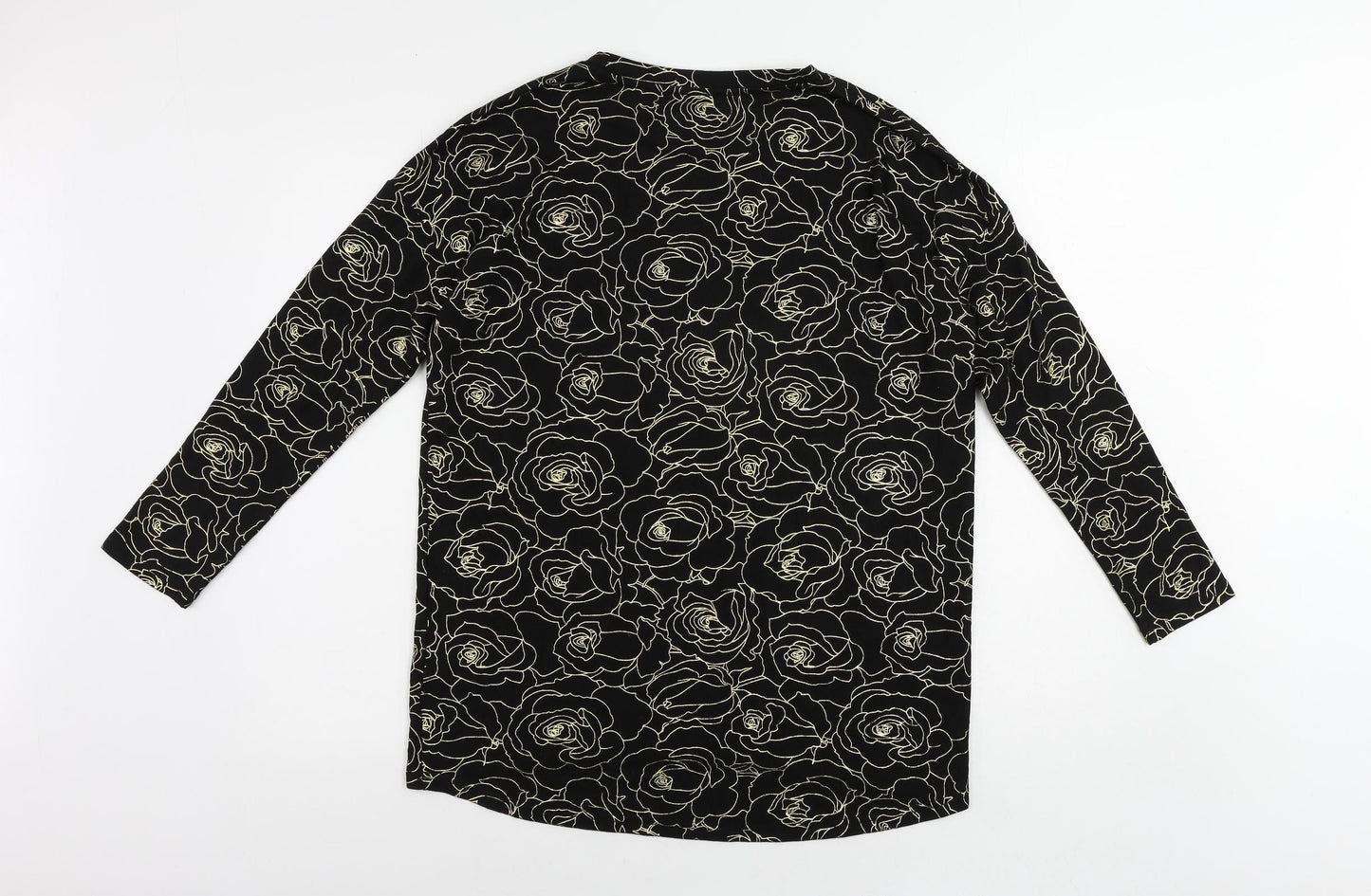 Real Basics Womens Black Floral Viscose Tunic Blouse Size S Round Neck