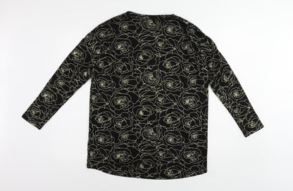 Real Basics Womens Black Floral Viscose Tunic Blouse Size S Round Neck