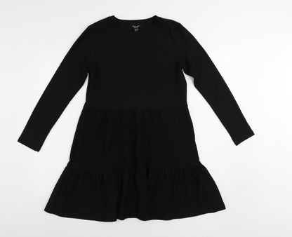 New Look Womens Black Polyester A-Line Size 10 Round Neck Pullover - Tiered