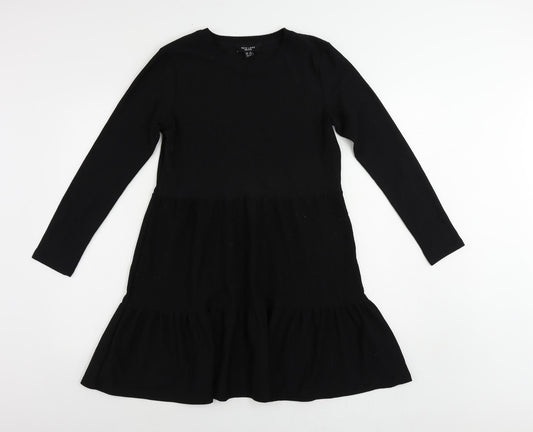 New Look Womens Black Polyester A-Line Size 10 Round Neck Pullover - Tiered