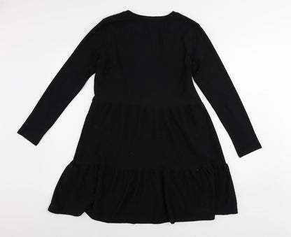 New Look Womens Black Polyester A-Line Size 10 Round Neck Pullover - Tiered