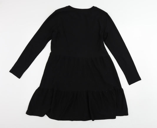 New Look Womens Black Polyester A-Line Size 10 Round Neck Pullover - Tiered
