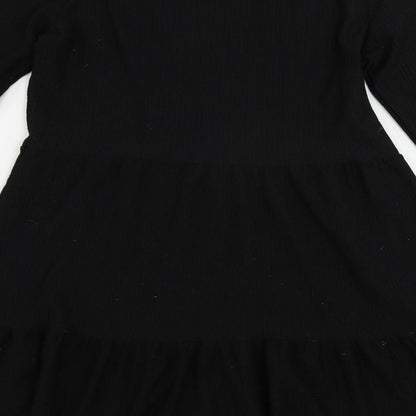 New Look Womens Black Polyester A-Line Size 10 Round Neck Pullover - Tiered