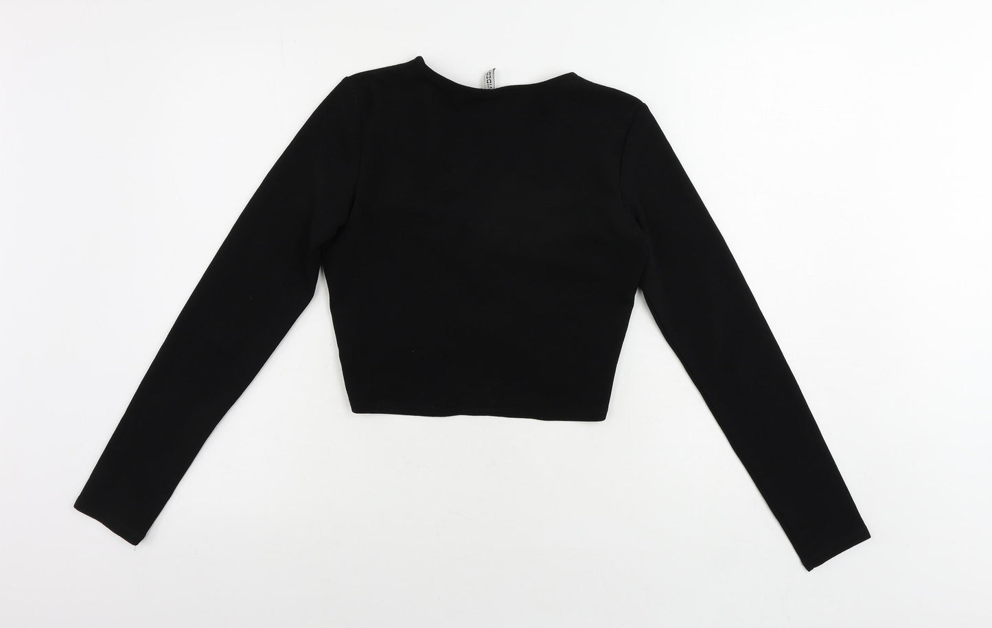 Divided by H&M Womens Black Polyester Cropped Blouse Size S V-Neck - Ruched