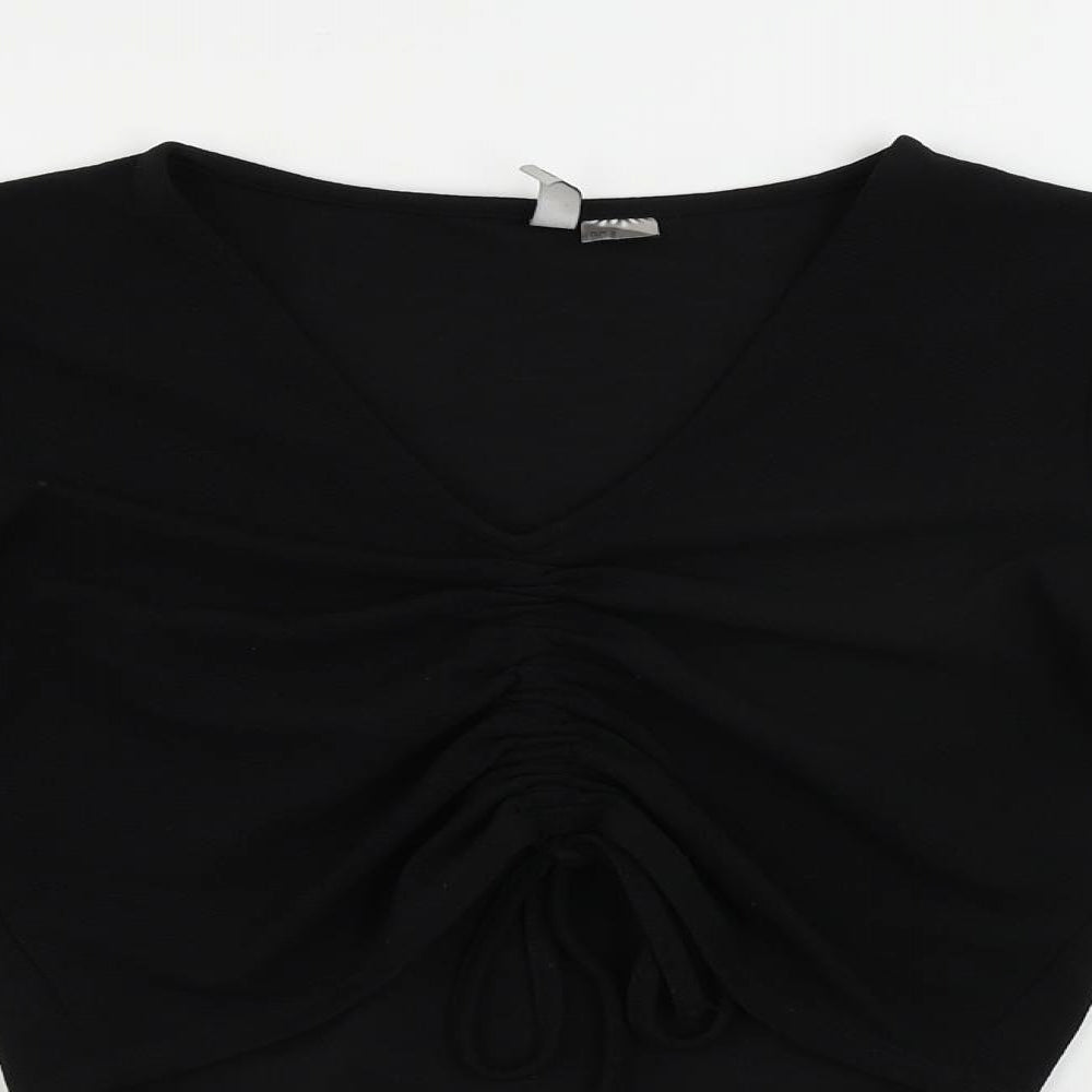 Divided by H&M Womens Black Polyester Cropped Blouse Size S V-Neck - Ruched