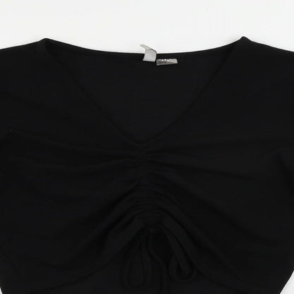 Divided by H&M Womens Black Polyester Cropped Blouse Size S V-Neck - Ruched